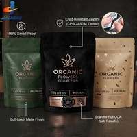 Sacs en Mylar 3,5 oz personnalisés OEM, imprimés, refermables, résistants aux enfants, pour emballage alimentaire, finition mate noire douce au toucher, anti-odeur, avec UV sélectif