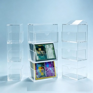 Wholesale Transparent 3-Tier <b>Acrylic</b> Display Case Double Grid Card <b>Storage</b> Box 100pcs Capacity for Home Store - Product Image 2