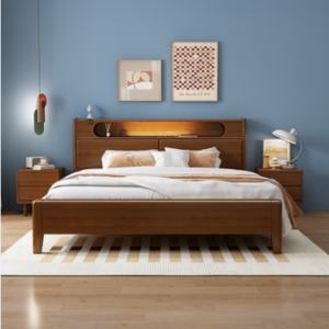 Lit simple en bois massif moderne pour chambre à coucher, hôtel ou appartement – Mobilier de chambre moderne et épuré - Product Image 4