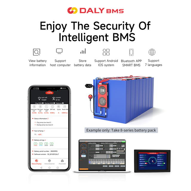 Daly Top Bms Wifi Module Home Appliances Lithium Solar Battery Management System 3S 4S 12V 120A 150A 200A Smart Bms