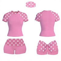 Ensemble 2 pièces Y2K personnalisé avec logo pour femme : haut court à manches courtes imprimé pois et nœuds mignons, et short plissé imprimé guépard/léopard – Tenue décontractée d'été