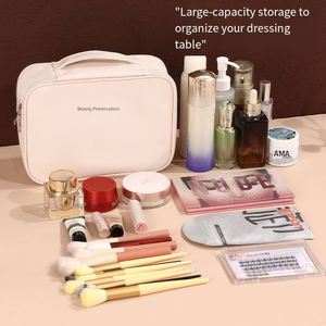 Sac de maquillage avec panneau à pinceaux amovible, grande capacité, organiseur de cosmétiques de voyage pour femmes - Product Image 2