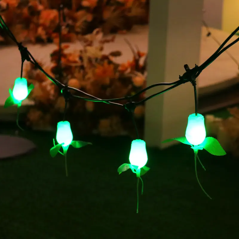 2023多仕様装飾ガーランド人工明るい暖かい蓮の形ローズソーラーLedストリングフラワーライト