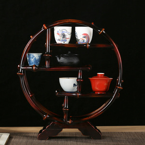 Handmade Bamboo Tea Storage Rack Circular Tabletop Display Shelf For Living Room Tableware Organizer - Product Image 5