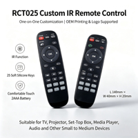 Télécommande IR 25 touches JCXK RCT025 pour lecteur vidéo, clavier en silicone, piles 2AAA, fabrication OEM ODM