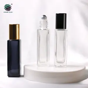 Factory Wholesale 10 ml square unique perfume metal roller ball essential oil glass roll on glass bottle