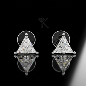 ต่างหูเพชรทรงทริลเลียนคัท ผลิตในห้องปฏิบัติการ ตัวเรือนทองคำแท้ 14K ชุบเงิน ประดับด้วยการฝังแบบ 3 ขา พร้อมตัวล็อกแบบเกลียว ดีไซน์หรูหรา - Product Image 2
