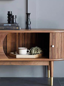 Meuble TV Chuangchen en bois massif style américain, couleur noyer noir, vintage, simple, moderne, luxe léger, porte accordéon, pour salon - Product Image 3