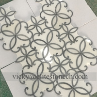 Mosaïque de marbre motif marguerite au design moderne, mosaïque de marbre mélangée, mosaïques de marbre découpées au jet d'eau pour salle de bain, cuisine, hôtel, projet de villa
