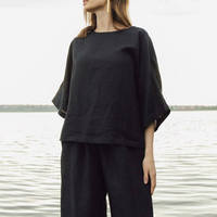 Ensemble en lin naturel personnalisé pour femme, printemps-été, respirant, en coton et lin, haut à col rond et pantalon, ensemble en lin 2 pièces