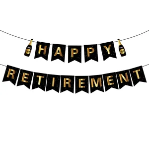 BA318 черный золотой бумажный баннер счастливый пенсионный флаг и баннеры для женщин, мужчин, товары для вечеринки, украшения для выхода на пенсию