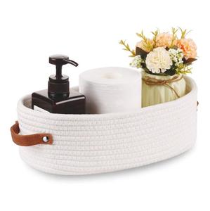 <span class=keywords><strong>Panier</strong></span> de rangement ménager ovale avec poignée en cuir corde de coton tissé pour le rangement des jouets de la pépinière et de la salle de bain - Product Image 2