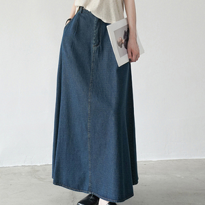 Mode féminine col roulé personnalisé confortable classique marine ensemble de costume en jean décontracté manches courtes haut midi jupes plissées ensemble deux pièces - Product Image 5