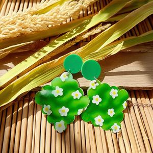 Pendientes Colgantes Florales Verdes de Acrílico, Joyería de Moda para Mujer - Product Image 3