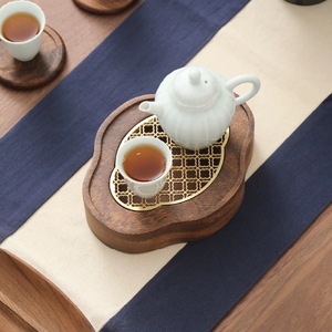 Walnut Wood Teapot Stand Round Water Storage <b>Tea</b> Tray Purple Clay Kung Fu <b>Tea</b> Set Heat Resistant Afternoon <b>Tea</b> - Product Image 4