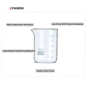 Bécher en verre Fanen 1000ml pour laboratoire de chimie Bécher volumétrique en borosilicate résistant à la chaleur