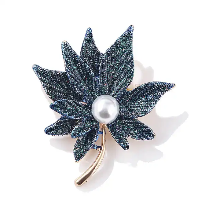 1pc Double Leaves Pin With Pearl & Rhinestone Detail For Women's