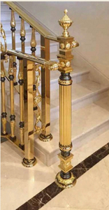 Rampe d'escalier de luxe en acier inoxydable doré, balustrade décorative intérieure en métal, main courante pour villa, design d'escalier - Product Image 2