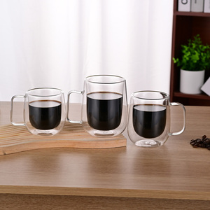 Tazza da Caffè Riutilizzabile in <span class=keywords><strong>Vetro</strong></span> Borosilicato a Doppia Parete con Manico da 250ml 350ml 450ml - Product Image 5