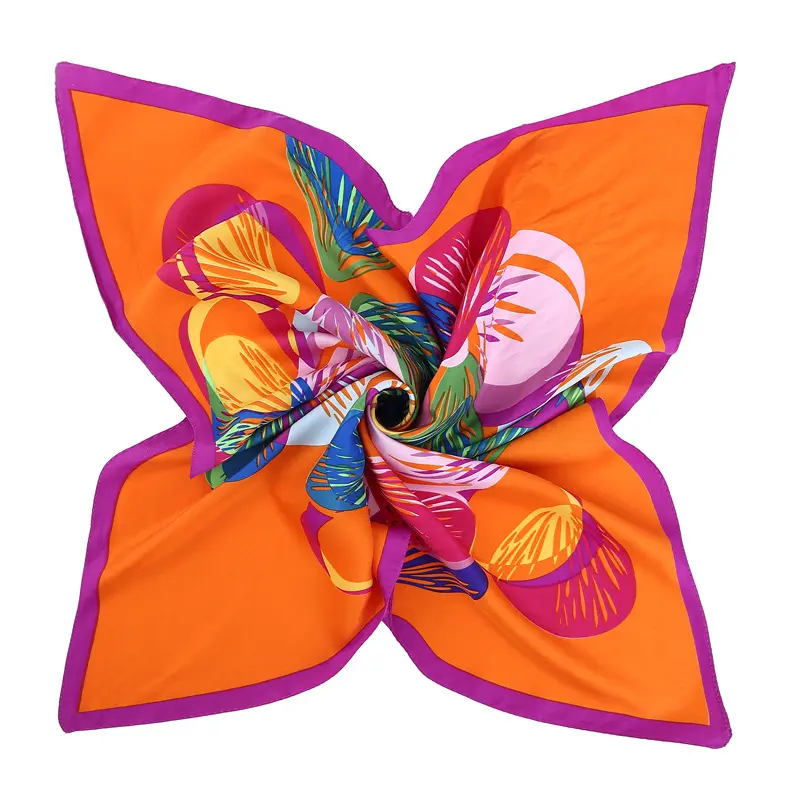 Foulard de tête en satin de soie avec logo personnalisé à fleurs, écharpe, polyvalent, oem, de haute qualité, pièces