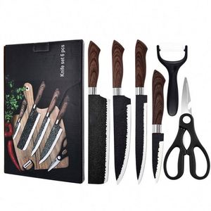 Ensemble de couteaux de chef en acier inoxydable à succès avec accessoires et manches en bois, couteaux de cuisine à manche drapé, ensemble de cuisine - Product Image 4