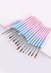 Pink Metal 15PCs Nail Brush Set Acrílico Nail Brush Set Nylon Hair Nail Art Brush