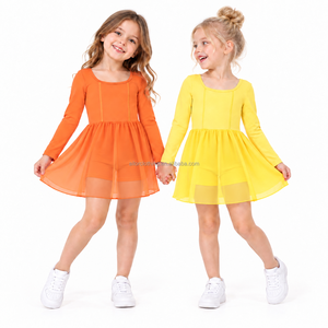 Vestido de Yoga para Niñas, Manga Larga, Cuello Redondo, Corte Ajustado y Falda con Volantes, Ropa Diaria para Niñas - Product Image 4