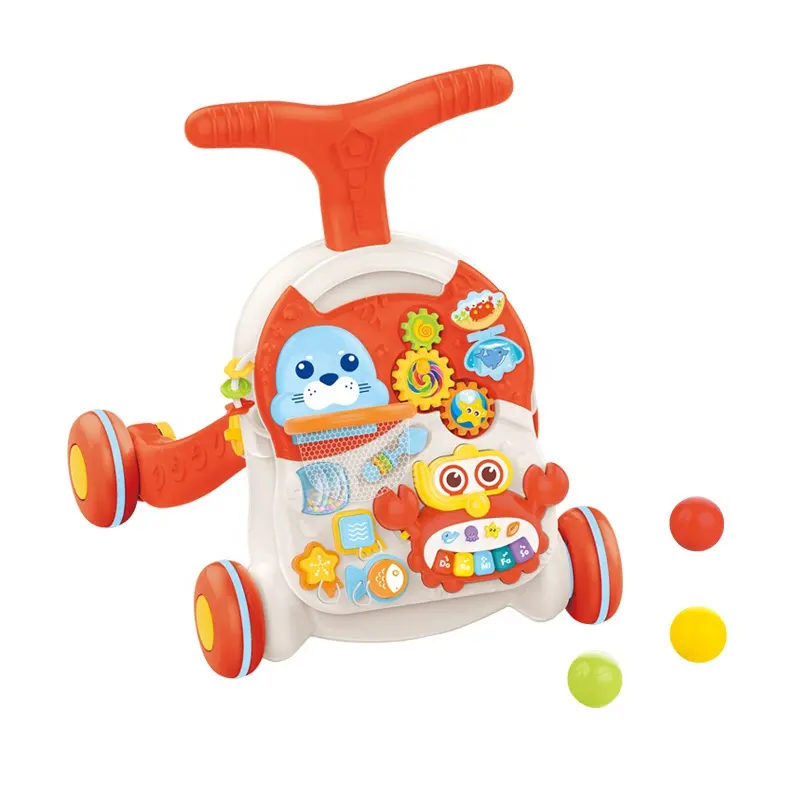 Kız müzikli oyuncak güvenli arabası bebek yürüteci 2 In 1 çok fonksiyonlu bebek yürüteci