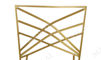 Chaise de mariage en métal doré de haute qualité, style caméléon, avec coussin, dossier croisé, empilable