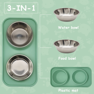 Comedero Doble de Silicona de Grado Alimenticio con Logotipo Personalizado, con 2 Insertos Extraíbles de Acero Inoxidable y Base Antideslizante para una Fácil Limpieza - Product Image 2