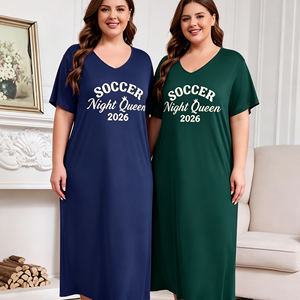 Abito da <span class=keywords><strong>Notte</strong></span> Midi a Tema Calcio Femminile, Taglie Forti, Scollo a V, Manica Corta, Morbido, Estivo, Lingerie da Donna - Product Image 5
