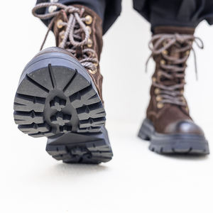 סיטונאי אופנת עור נשים עור תחרה-אפ הבלעדית מגפי עור חום לבן - Product Image 5