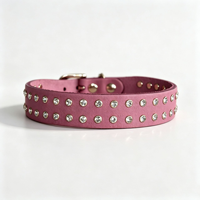 Collier pour chien en cuir pleine fleur à double rangée de diamants, cousu main, boucle en alliage antirouille, B2B