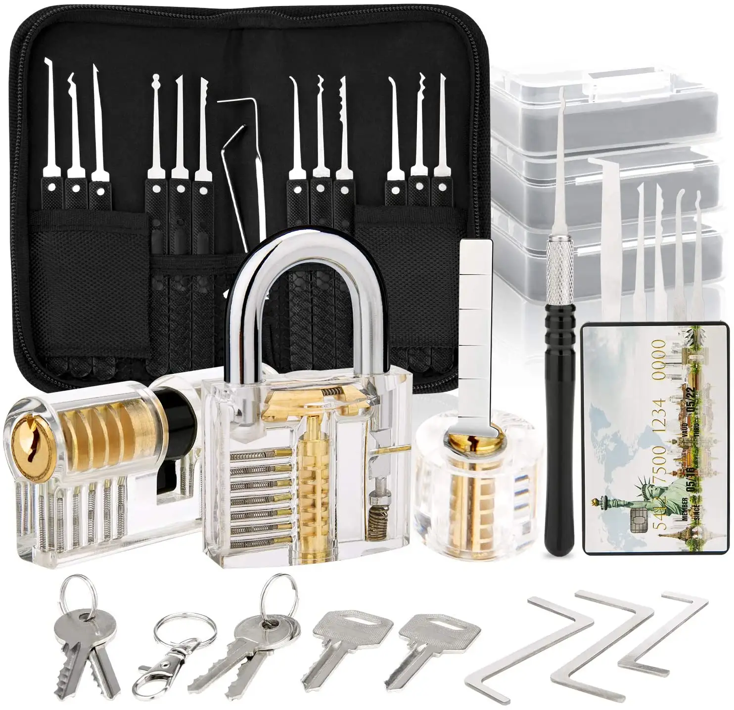 best professional 17pcs lock pick set stainless steel locksmith tool Picking Tools with 3 Transparent Padlock