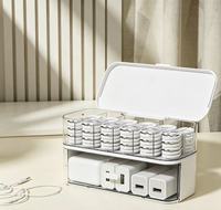 Boîte de rangement en plastique multi-compartiments Premium avec couvercle rabattable pour cosmétiques, petits objets et rangement de commode
