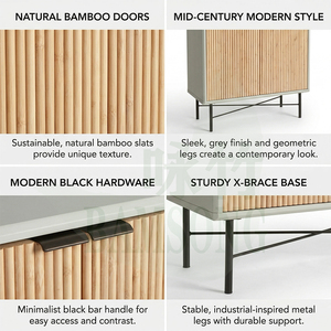 Meuble de rangement moderne pour salon avec portes cannelées en bambou naturel, <span class=keywords><strong>buffet</strong></span> autoportant pour salon, chambre et cuisine - Product Image 3