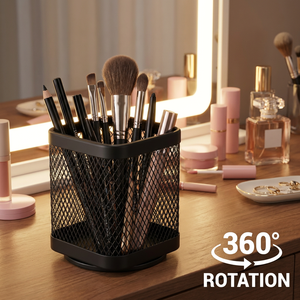 Cestino portaoggetti in rete metallica girevole a 360° nero, porta posate da cucina, porta <span class=keywords><strong>capsule</strong></span> di caffè, organizer per trucchi e utensili. - Product Image 4