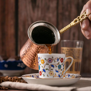 Cafetera hecha a mano de 330ml, cafetera turca, taza de aleación de aluminio martillado, olla de Metal chapada en cobre para café árabe <span class=keywords><strong>griego</strong></span> - Product Image 2
