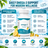 Gélules d'huile de poisson 90 unités, haute pureté Omega-3, saveur citron, compléments alimentaires pour le soutien des fonctions cérébrales, OEM/ODM