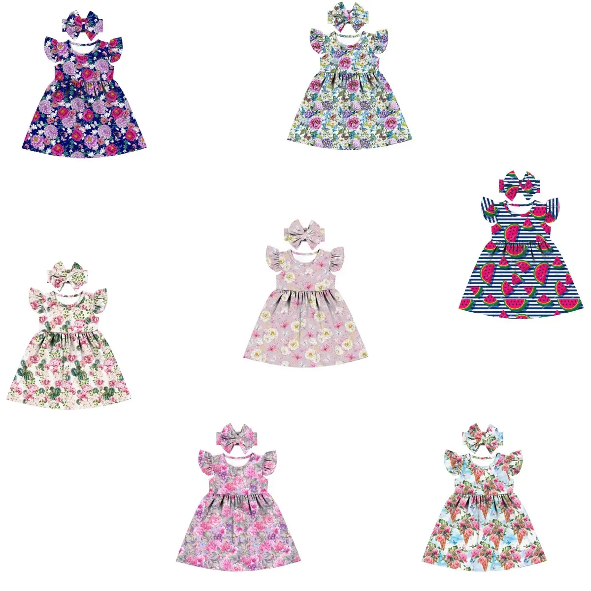 Birthday Flower rose girl baby dress Flutter sleeve summer baby girls dresses 6-12 months Cheap price infant dresses girl baby