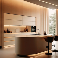 Îlot de cuisine moderne en panneaux MDF mélaminés modulaires, ensemble complet avec évier et plan de travail en résine pour appartement