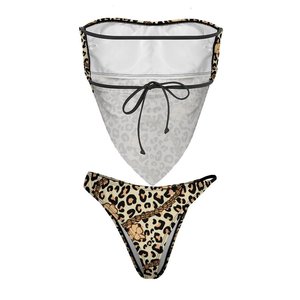 Bandeau Swimsuit Puakenikeni Lei Leopard Print Design <strong>Swimming</strong> <strong>Costumes</strong> for Girls Custom Print Women Bikini Sets Beach Wear - Product Image 4