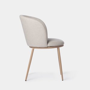Fauteuil de salle à manger en <span class=keywords><strong>tissu</strong></span> <span class=keywords><strong>beige</strong></span> |   <span class=keywords><strong>Chaise</strong></span> de style <span class=keywords><strong>scandinave</strong></span> avec impression bois par transfert thermique et pieds en métal - Product Image 3