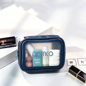 Trousse de Maquillage en PU Bleu Marine 9 Pouces avec Fenêtre Transparente, Pochette Zippée Portable, Organisateur de Voyage pour Articles de Toilette et Soins de la Peau - Product Image 5