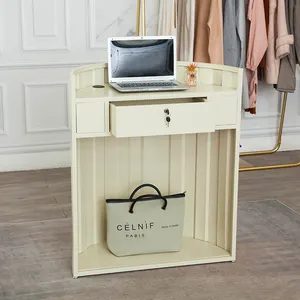 Comptoir de Salon de beauté moderne personnalisé en argent, magasin de détail, mobilier de bureau en argent