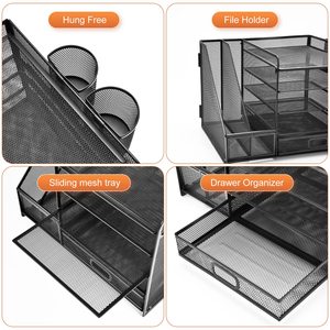 Organisateur de <span class=keywords><strong>bureau</strong></span> en maille avec porte-documents, organiseur de papier à 5 niveaux, tiroir, 2 porte-stylos, porte-revues pour fournitures de <span class=keywords><strong>bureau</strong></span> - Product Image 6