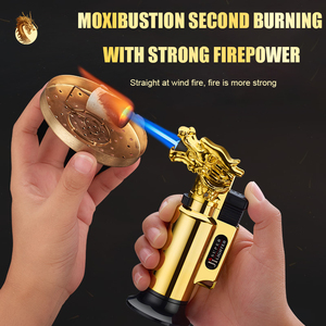 Encendedor de gas butano con diseño de dragón creativo personalizado, modelo de antorcha de llama de chorro a prueba de viento para ocasiones comerciales y fumar cigarros - Product Image 4