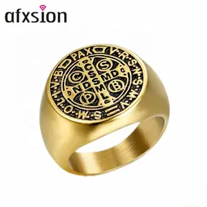 AFXSION 神秘不锈钢镀金戒指珠宝与字母为妇女复古