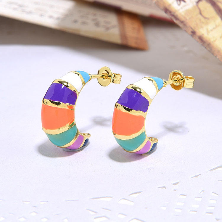 Navachi 18k Gold Plated Rainbow Stud Earrings | Multicolor Enamel Colorful Ear Studs