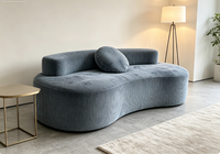 Canapé incurvé en velours côtelé, forme de pouf, deux places, rembourré en éponge, dossier bas, sans accoudoirs, canapé de sol gris anthracite, salon moderne pour le séjour